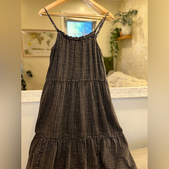 Anthropologie Daily Practice 100% Cotton Dark Gray Tiered Dress Adjustable XS - Picture 6 of 13